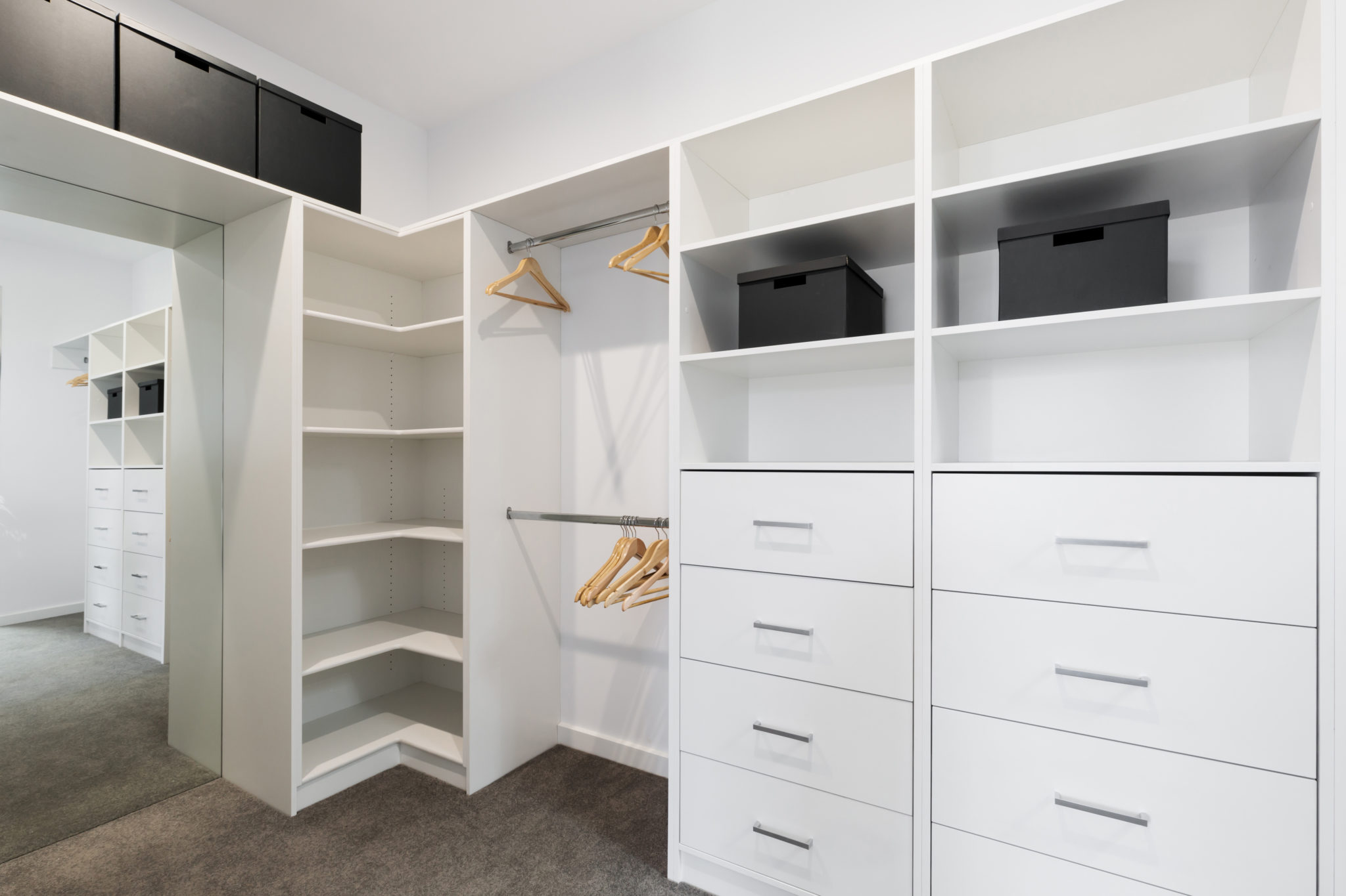 Closet with drawers and shelves